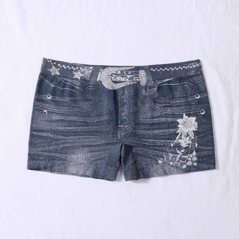 Faux denim seamless yoga shorts for women, designed to enhance the buttocks and promote fitness.