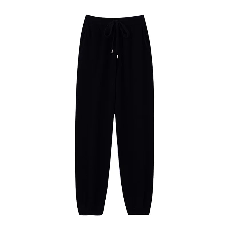 2024 Autumn And Winter New 100% Pure Wool Flat Small Foot Pants Women Loose High Waist Lean Knitted Cashmere Bunched Foot Pants