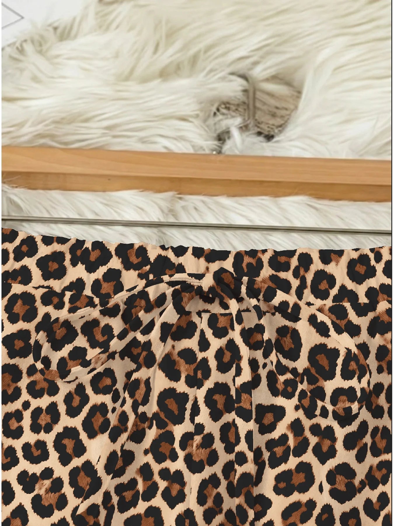 Summer women's casual and elegant leopard print elastic waistband tied loose wide leg pants