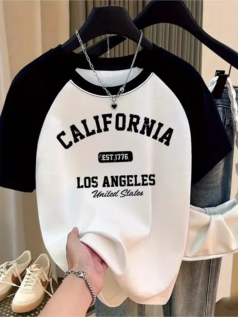 Women's California Graphic T-Shirt with Heart Design EST 1776 L...