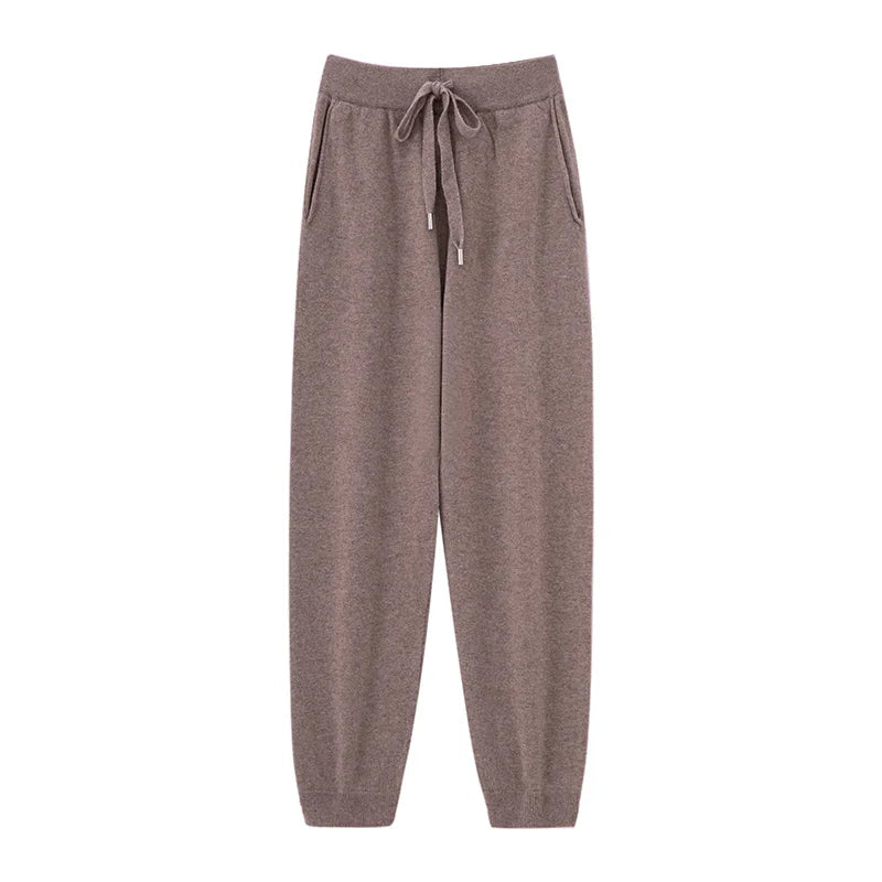 2024 Autumn And Winter New 100% Pure Wool Flat Small Foot Pants Women Loose High Waist Lean Knitted Cashmere Bunched Foot Pants