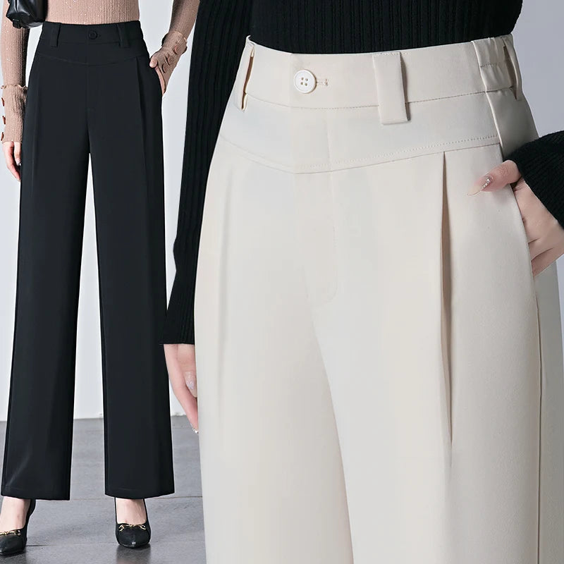 Women's high waisted casual pants new autumn versatile design slim fit straight tube narrow version wide leg Pants long Pants