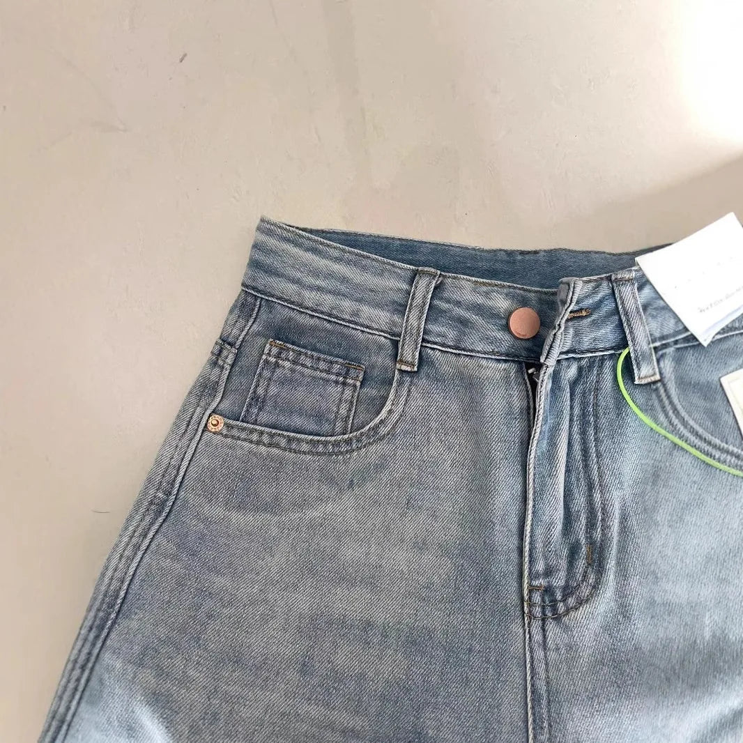 Summer new thin drapey denim pants for petite women, high-waisted, loose-fitting, slimming, versatile straight-leg pants