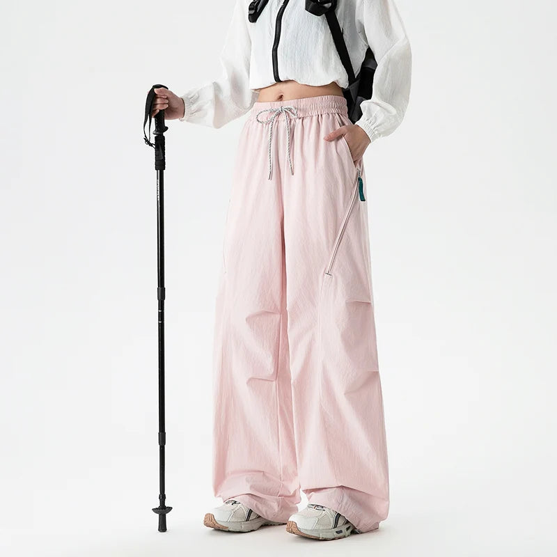 CHRLCK Women's Loose Cargo Pants Quick Drying Hiking Pants Breathable Fishing Camping Cycling Trekking Trousers Summer