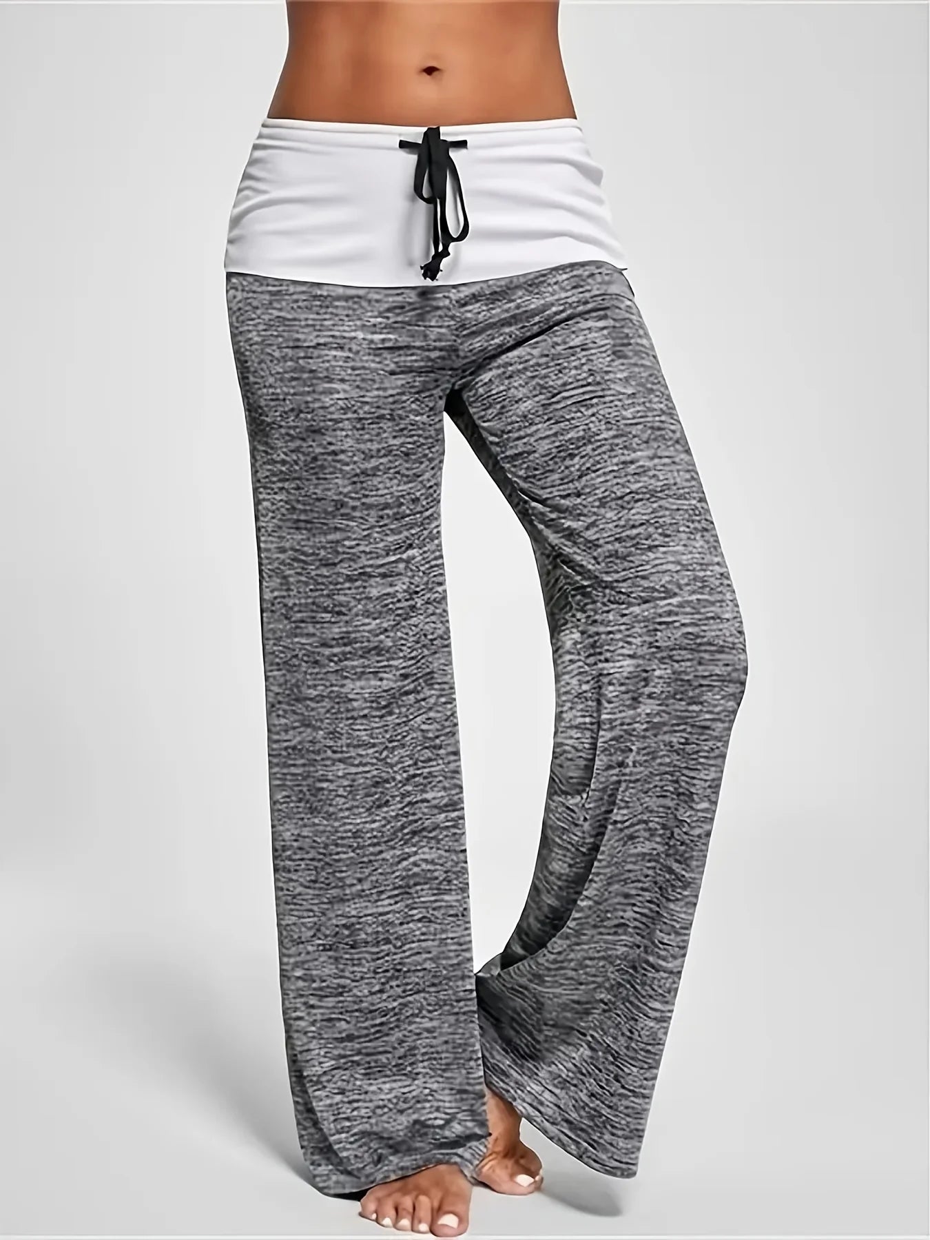 Plus Size 1XL-5XL Women's Casual Loose Drawstring Splicing Pants Fashion Wide Leg Stretch Yoga Pants