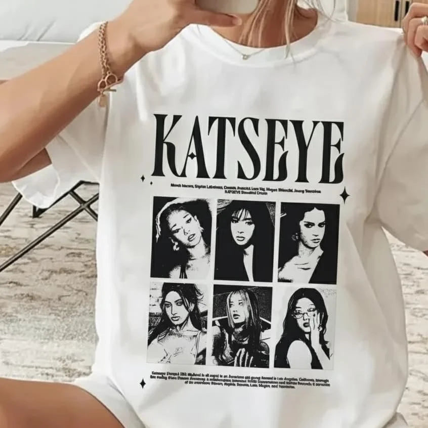 KATSEYE Kpop Girl Group Vintage 90s Bootleg T-shirt 6 Members Graphic Print Unisex Casual Streetwear Fans Gift Short Sleeve Tee