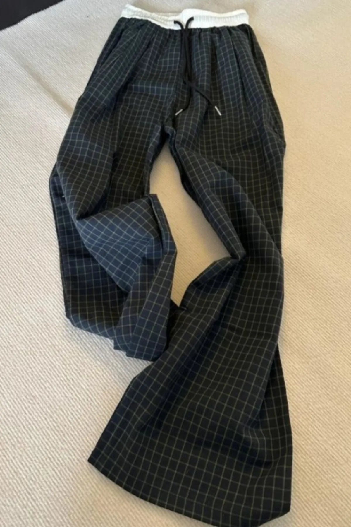 Summer Black Checkered Loose Wide Leg Summer Casual and Stylish...