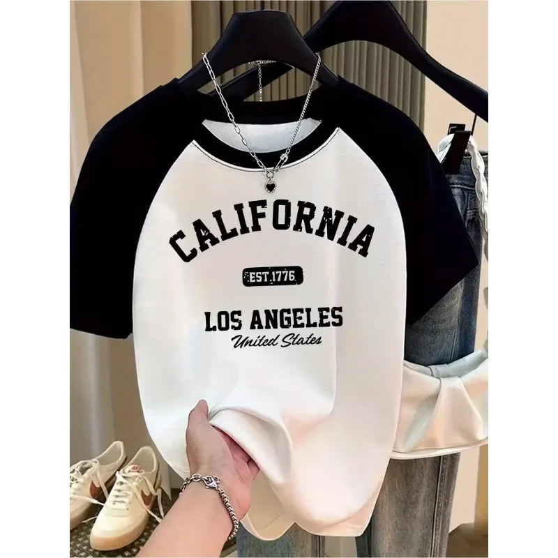 Women's California Graphic T-Shirt with Heart Design EST 1776 LOS ANGELES United States Print Casual T Shirt Graphic Y2k T Shirt