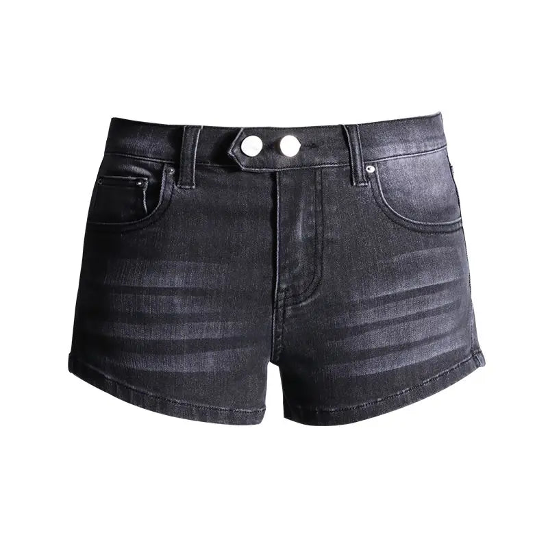 Summer Grey Denim Shorts for Women Low Waist Mini Jeans Shorts 2000s Vintage 90s Y2k Emo Cowboy Short Pants Harajuku Clothes
