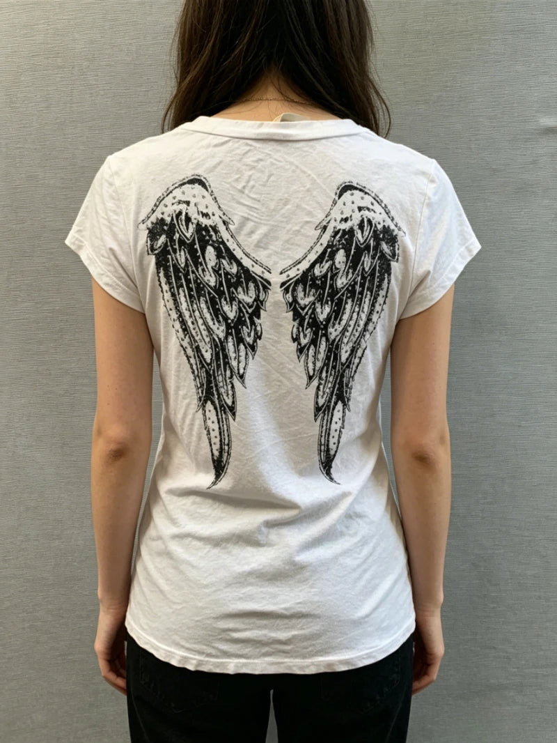 American vintage distressed printed T-shirt, Harajuku style slim short-sleeve T-shirt, punk high street trendy women's top