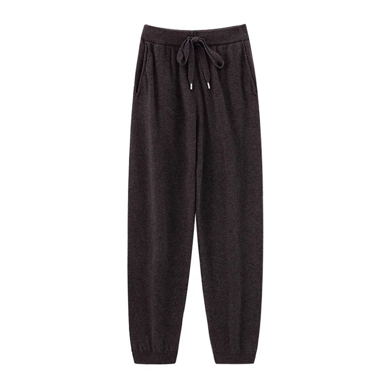 2024 Autumn And Winter New 100% Pure Wool Flat Small Foot Pants Women Loose High Waist Lean Knitted Cashmere Bunched Foot Pants
