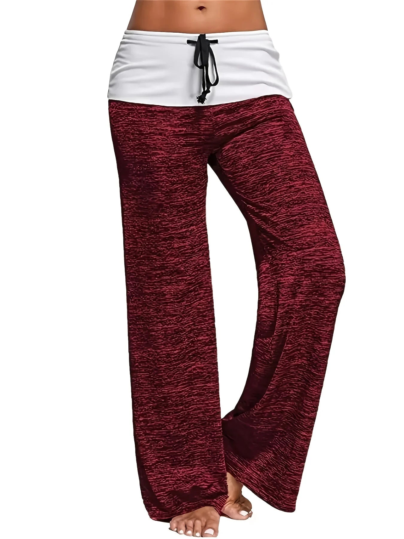 Plus Size 1XL-5XL Women's Casual Loose Drawstring Splicing Pants Fashion Wide Leg Stretch Yoga Pants