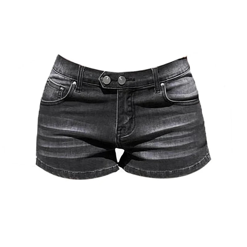 Summer Grey Denim Shorts for Women Low Waist Mini Jeans Shorts 2000s Vintage 90s Y2k Emo Cowboy Short Pants Harajuku Clothes