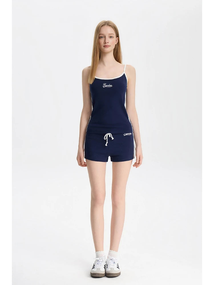 YESCCI Drawstring Waist Women Shorts 2026 Summer New Side Stripe Letter Embroidery Shorts Loose Casual Thin Sweatpants S56443764