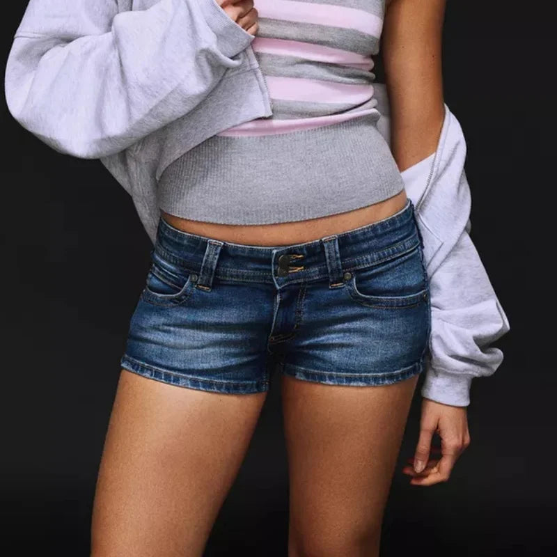 Women's Low Rise Jean Shorts Y2k Stretchy Mini Denim Shorts Summer Trendy Micro Jorts Sexy Ripped Short  ﻿
